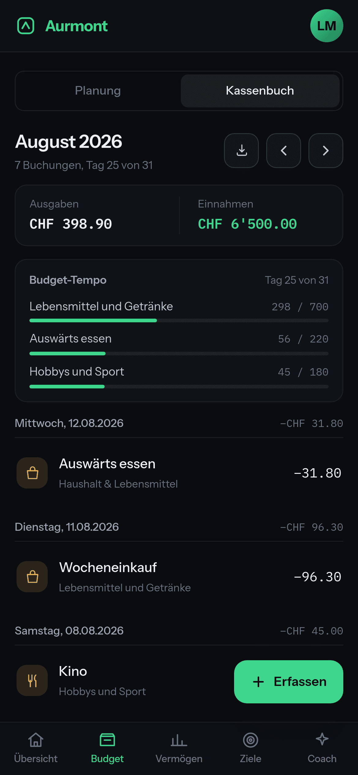 Kassenbuch in der Aurmont App